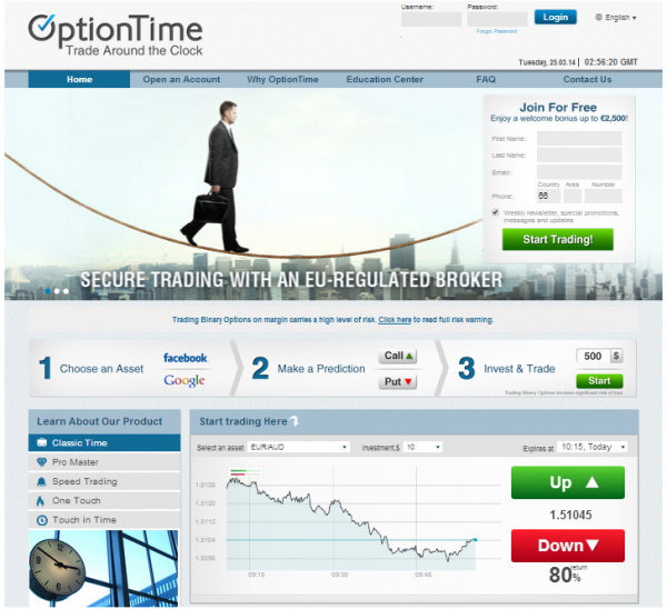 OptionTime homepage